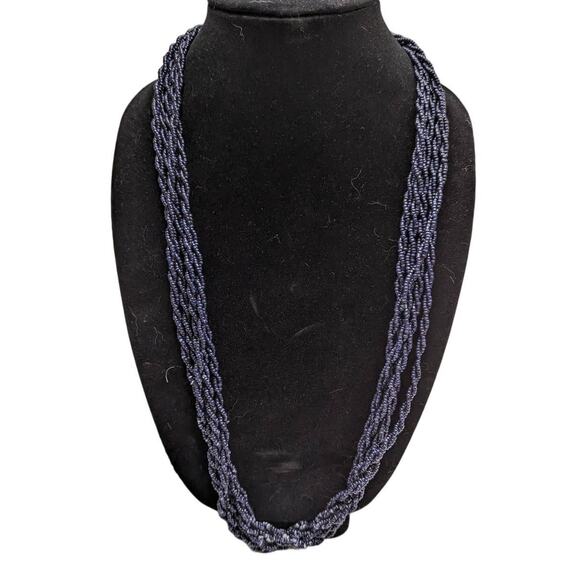 Vintage Mid Century Multi Strand Seed Bead Rope Style Necklace Dark Blue - Picture 1 of 5